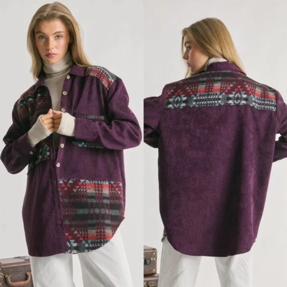 New With Tags Davi & Dani Purple Aztec Corduroy Shacket